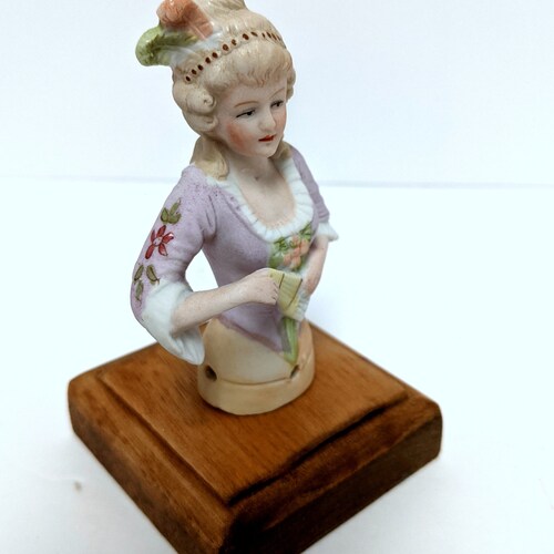 Antique Porcelain Half Doll, Collectible Antique Doll, Miniature shops doll, Antique Pincushion Doll, Germany Half Doll