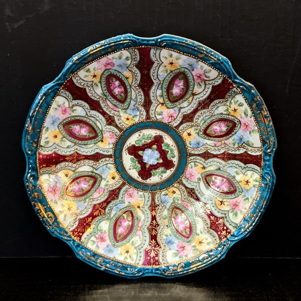 Antique  Nippon Hand Painted Plate, Charger, Moriage Jewels with LOTS of Gold Gilt, Stunning piece from private collection