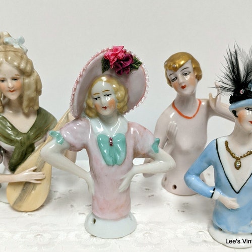 Antique Porcelain Half Doll, Collectible Antique Doll, Miniature shops doll, Antique Pincushion Doll, Germany Half Doll
