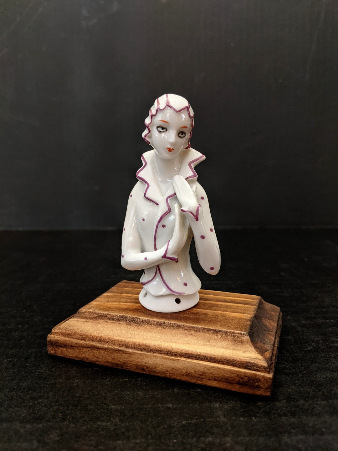 DEMI FIGURINE PORCELAINE 1940 Art Deco HALF DOLL Boite à Poudre No Marquise Imgx500 3533