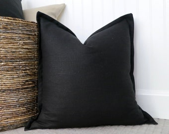 Black Linen Flange Edge Throw Pillow Cover Linen Pillow Cover Pillow Sham Black Euro Pillow Sham 18 X 18 20 X 20 22 X 22 24 X 24 Etsy