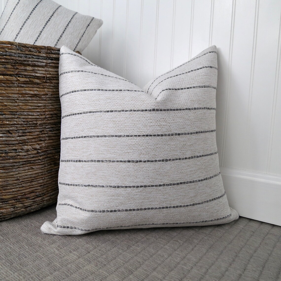 Heathered White and Grey Stripe Pillow Cover Lumbar Pillow Etsy