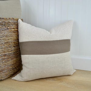 Heathered and Farmhouse Brown Linen with Ivory Boucle Throw Pillow Cover, Cozy Throw Pillow, , 24 x 24, 14 x 22, 12 x 18, 22 x 22, 20 x 20
