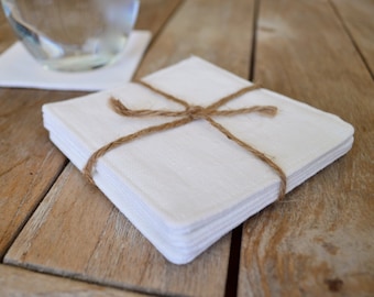 White Linen Fabric Drink Coasters, Cocktail Napkins, Drink Coaster, Hotel Coaster, Handmade Gift, Gift Box Item, Wholesale Coasters