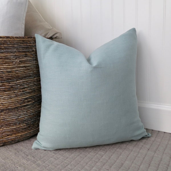 Spa Blue Linen Throw Pillow Cover, Seafoam Pillow Cover, Euro Sham, Coastal Pillow Sham, 20 x 20, 23 x 23, 24 x 24, 26 x 26, 14 x 22