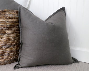 Dark Grey Linen Flange Edge Pillow Cover, Linen Pillow Cover, Gray Euro Sham Charcoal Grey, Pillow Sham, 18 x 18, 20 x 20, 14 x 36, 28 x 28