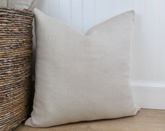 Tan Herringbone Woven Throw Pillow Cover, Neutral Throw Pillow, Lumbar Pillow, Beige and White Euro Sham, 24 x 24, 14 x 22, 26 x 26, 14 x 36