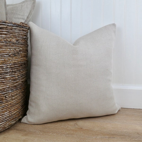 Tan Herringbone Woven Throw Pillow Cover, Neutral Throw Pillow, Lumbar Pillow, Beige and White Euro Sham, 24 x 24, 14 x 22, 26 x 26, 14 x 36