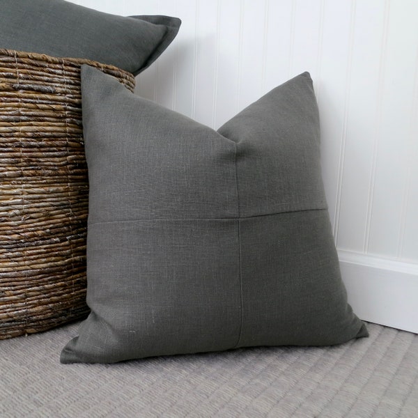 Dark Grey Linen Four Tile Pillow Cover, Gray Euro Sham, 18x18 inch, 20x20 inch, 22x22 inch, Solid Pillow Cover, Gray Throw Pillow