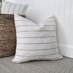 Heathered White and Tan Stripe Throw Pillow Cover, Pillow Sham, Euro Sham, Beige and White Pillow, 24 x 24, 22 x 22, 20 x 20, 18 x 18