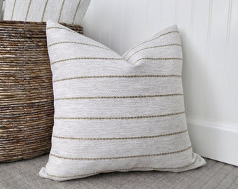 Heathered White and Tan Stripe Throw Pillow Cover, Pillow Sham, Euro Sham, Beige and White Pillow, 24 x 24, 22 x 22, 20 x 20, 18 x 18