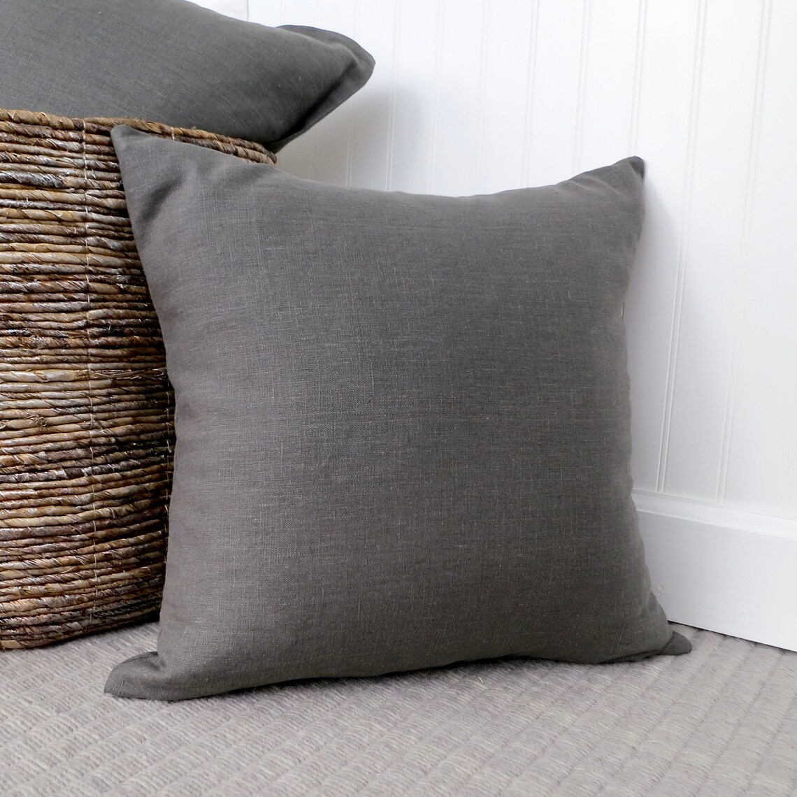 Dark Grey Linen Pillow Cover Charcoal Gray Pillow Cover Etsy