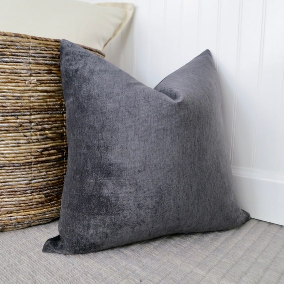 Grey velvet lumbar pillow hotsell