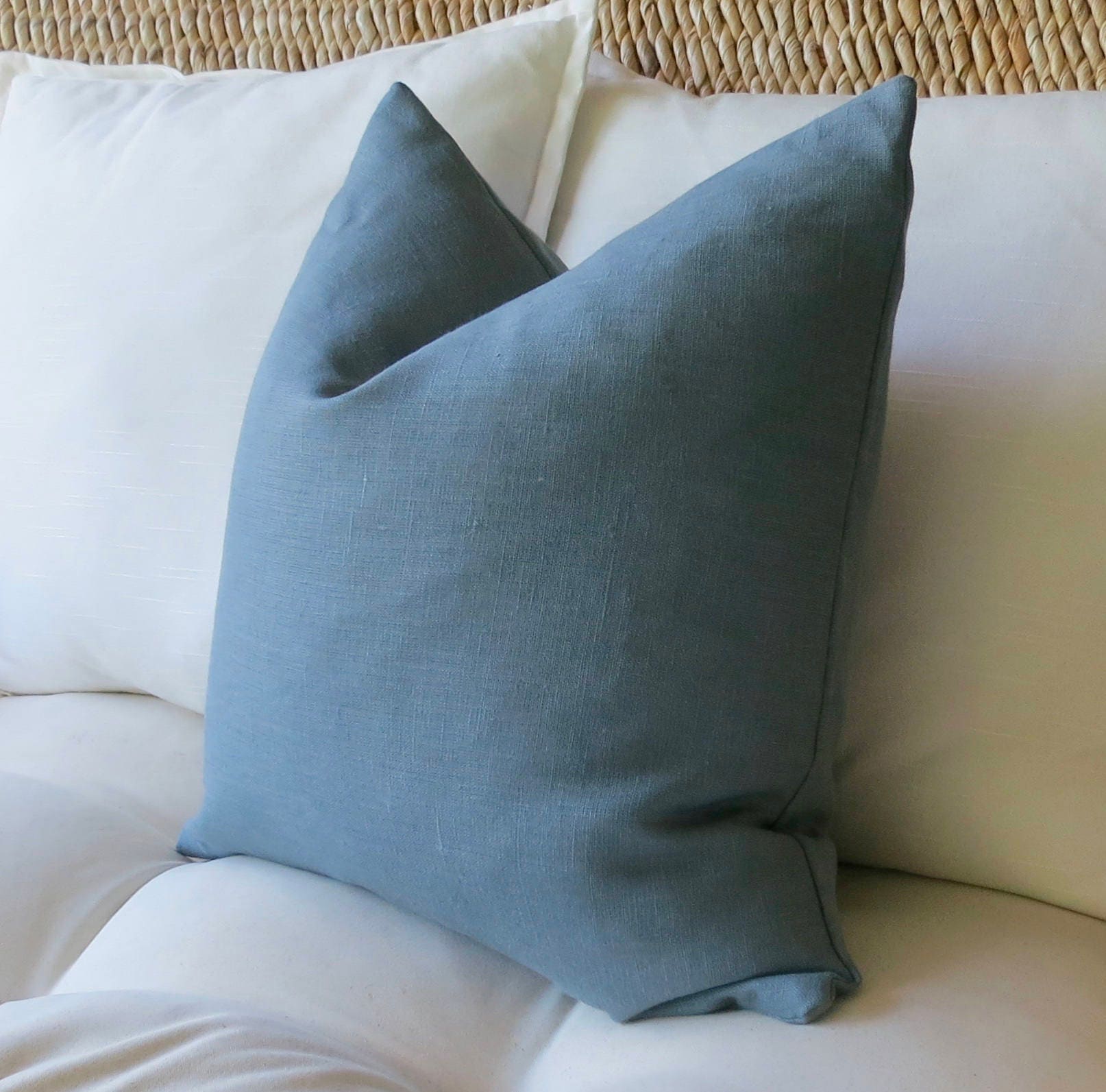 Slate Blue Linen Pillow Cover Solid Pillow Cover Euro Sham Etsy