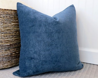 Blue Velvet Throw Pillow Cover, Euro Pillow Sham, 24 x 24, 22 x 22, 20 x 20, 18 x 18, Blue Decorative Couch Pillow, Lumbar Pillow Cover