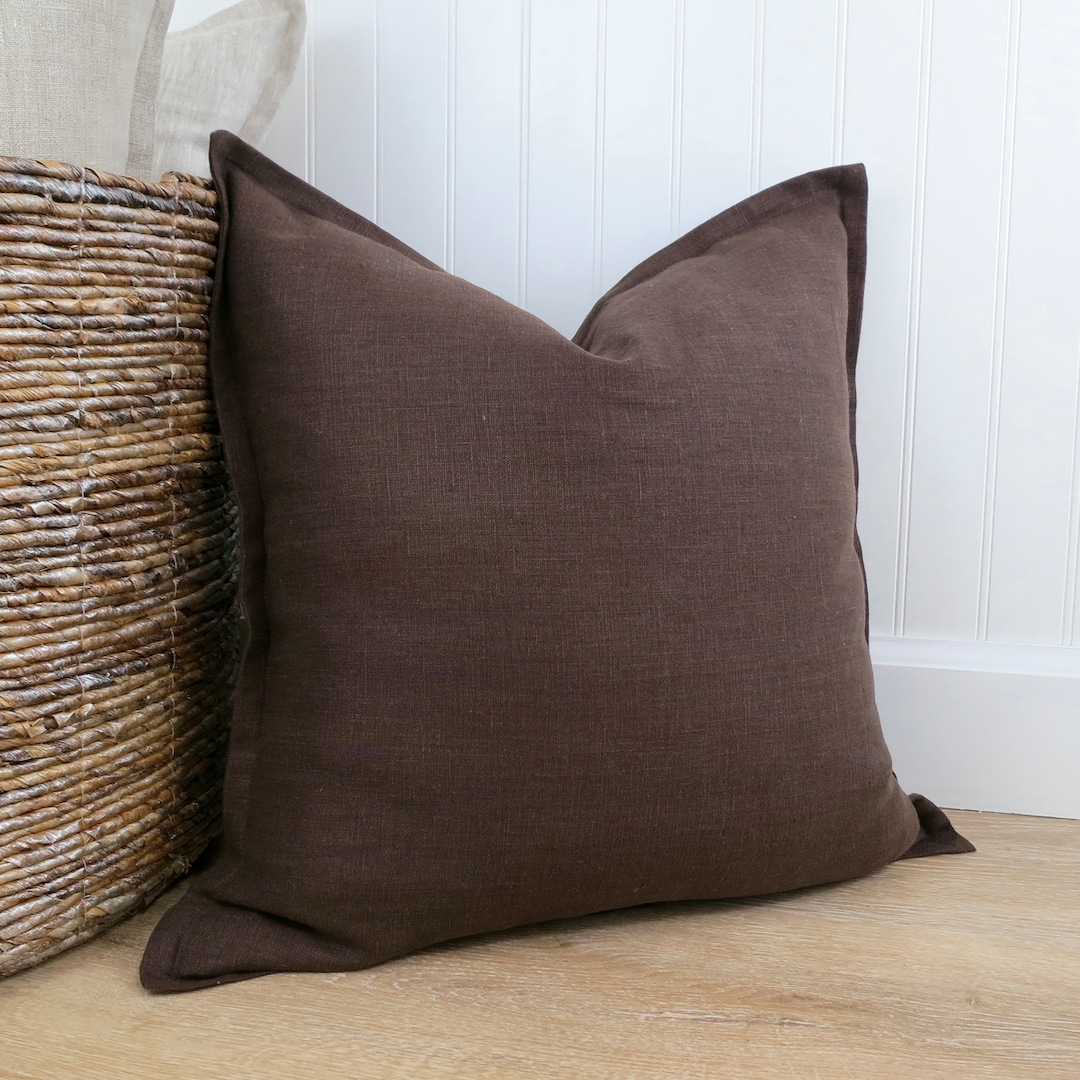 Dark Brown Linen Pillow Cover With Flange Edge, Brown Pillow Sham