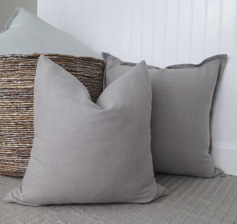 Gray Flange Edge Linen Pillow Cover Grey Throw Pillow Etsy
