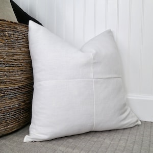 White Linen Four Tile Pillow Cover, Geometric Design Pillow, 18x18 inch, 20x20 inch, 22x22 inch, Solid Pillow Cover, Modern Pillow