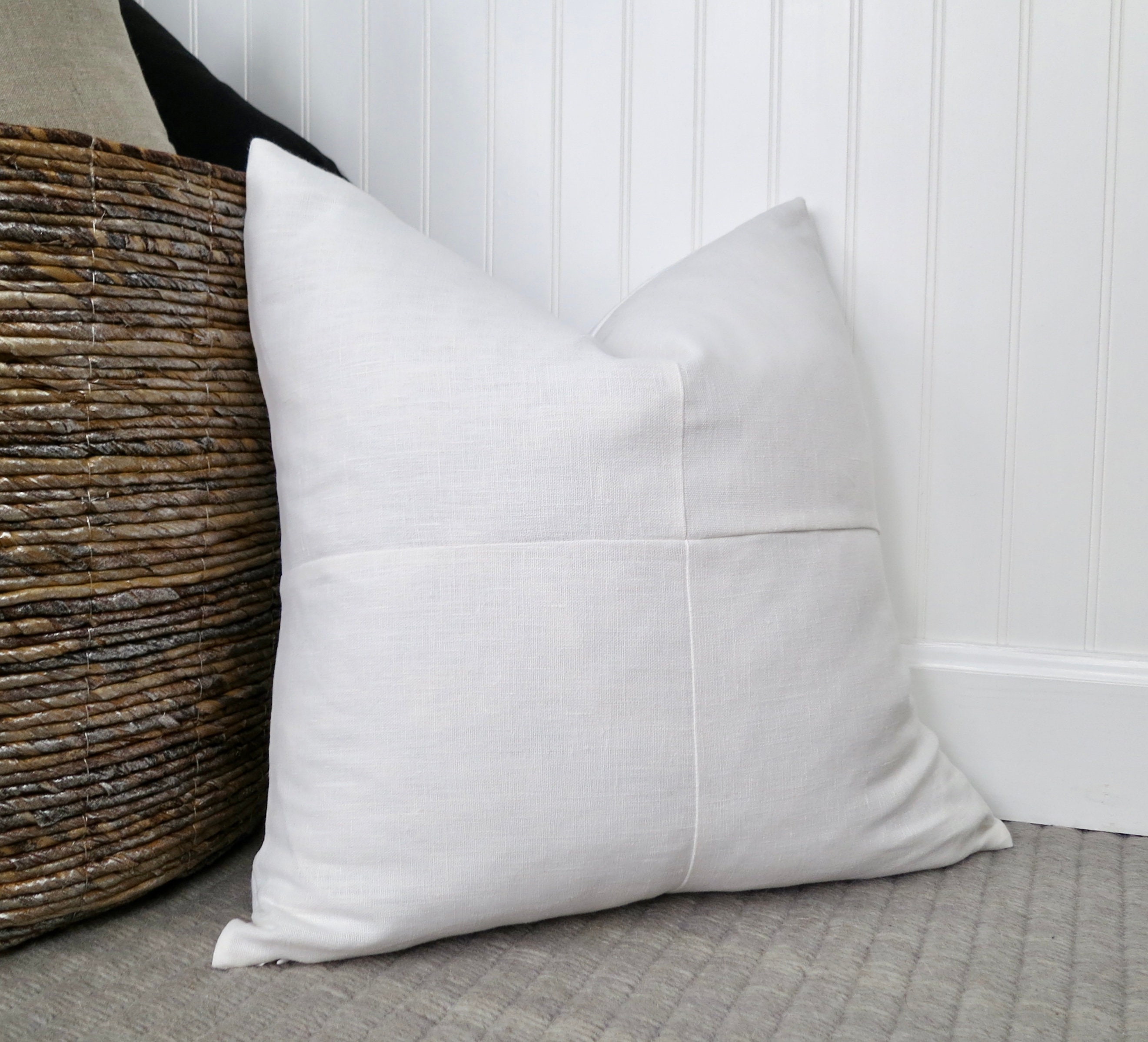 White Linen Four Tile Pillow Cover Throw Pillow cover 20x20 inch