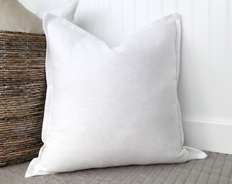 White Linen Flange Edge Pillow Cover, Bright White Pillow Cover, Dutch Euro Sham, 24 x 24, 26 x 26, 28 x 28, 30 x 30, Wholesale Pillows