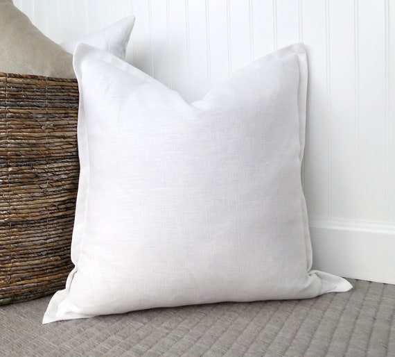 White Linen Flange Edge Pillow Cover Bright White Pillow 