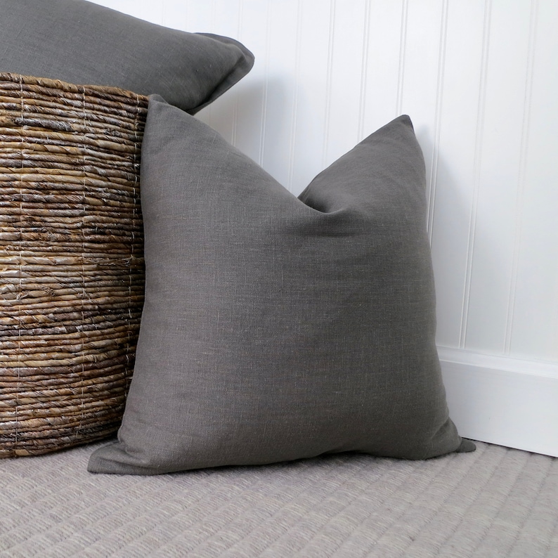 Dark Grey Linen Pillow Cover Charcoal Gray Euro Sham Pillow Etsy