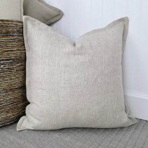 Housse de coussin en lin chiné avec rebords, 20 x 20, 22 x 22, 24 x 24, 26 x 26, couvre-oreillers beiges, coussin décoratif, coussin beige image 1