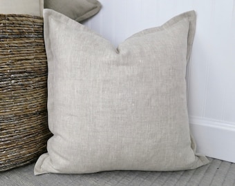 Heathered Linen Flange Edge Throw Pillow Cover, 20 x 20, 22 x 22, 24 x 24, 26 x 26, Beige Euro Sham, Decorative Pillow, Beige Pillow