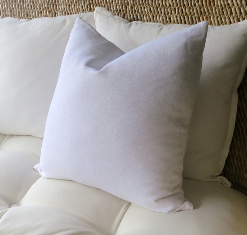 White Linen Pillow Cover, Solid Pillow Cover, Euro Sham, Pillow Sham, Modern Pillow, Bright White Pillow, 20 x 20, 22 x 22, 24 x 24, 26 x 26 image 4