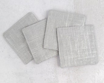 Silver Shine Handmade Fabric Coasters, Silver Drink Coasters, Metallic Fabric Coasters, Coffee Mug Coaster, Handmade Gift, Gift Box Item