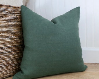 Evergreen Linen Pillow Cover, Green Throw Pillow Cover, Euro Sham, Pillow Sham, Modern Pillow, 20 x 20, 22 x 22, 24 x 24, 26 x 26