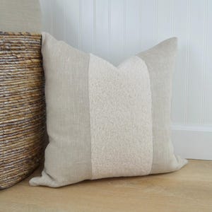 Heathered Linen and Ivory Boucle Throw Pillow Cover, Cozy Throw Pillow, Wide Stripe Pillow, 24 x 24, 14 x 22, 12 x 18, 22 x 22, 20 x 20