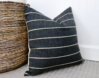 Black and Ivory Stripe Two Tone Throw Pillow Cover, Horizontal Stripe, Lumbar Pillow, 22 x 22, 20 x 20, 12 x 24, 14 x 22, 14 x 36