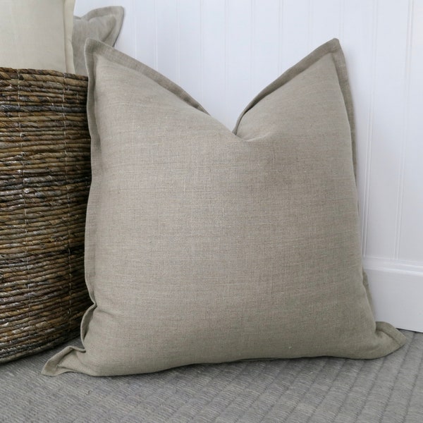 Natural Linen Throw Pillow Cover with Flange Edge, Modern Farmhouse Pillow, Beige Pillow Cover, 20 x 20, 22 x 22, 24 x 24, 26 x 26, 14 x 22
