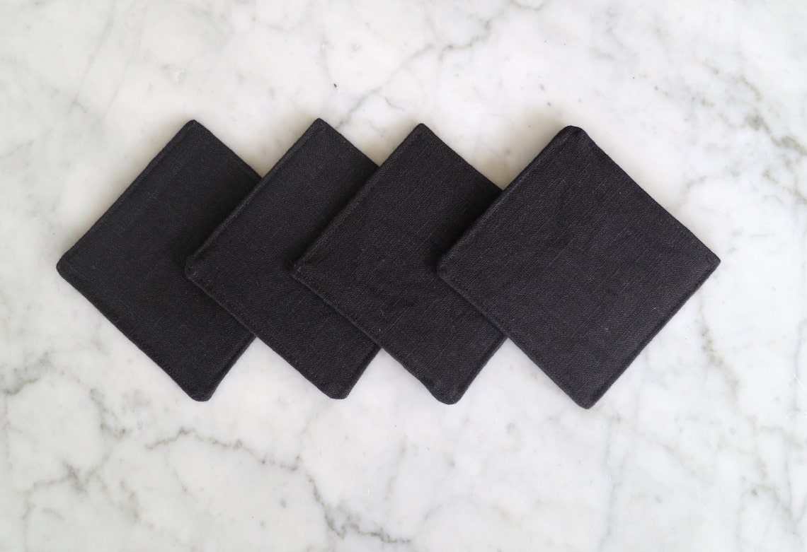 Black Linen Coasters Fabric Coasters Cocktail Napkins Drink Etsy