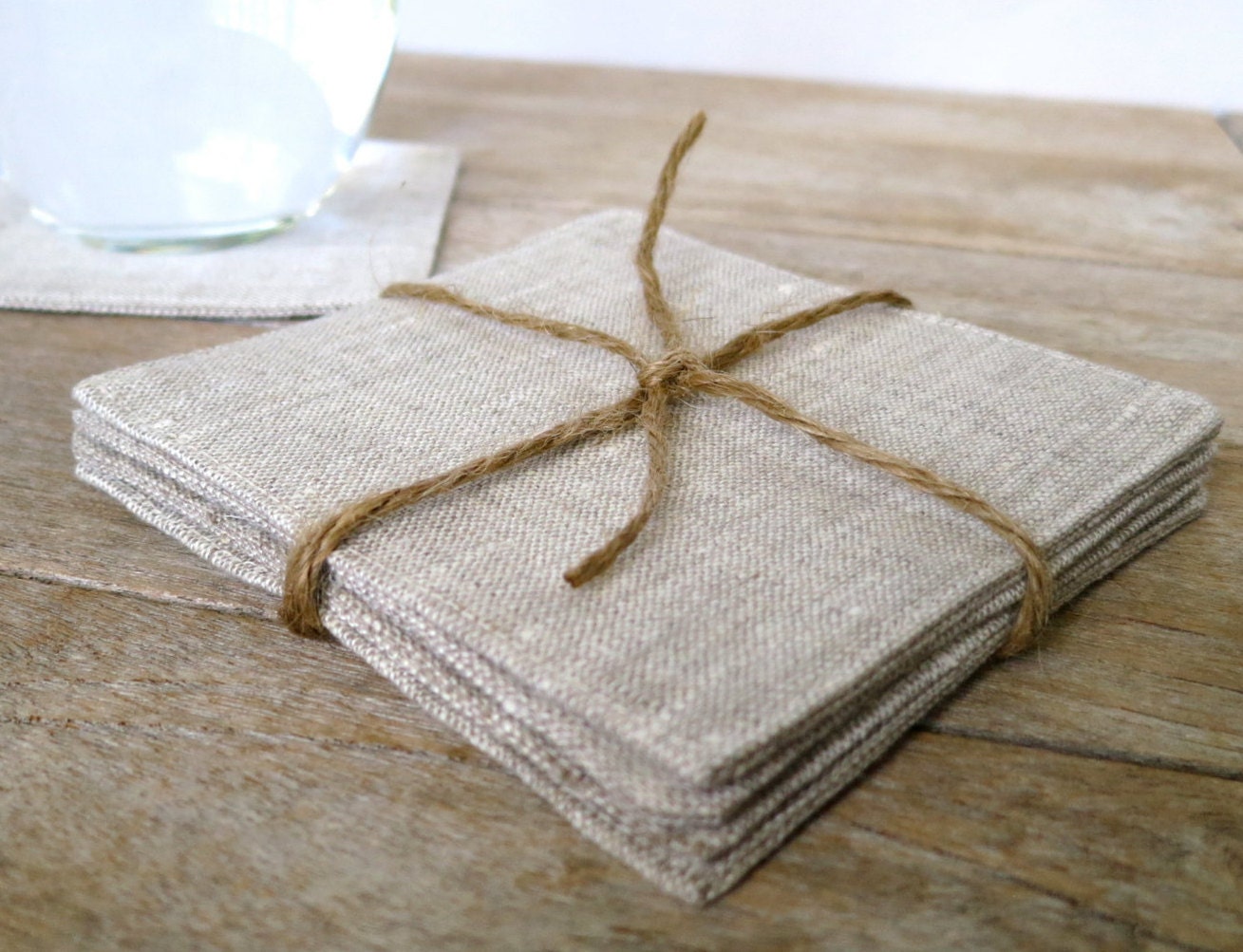Set of 4 Heathered Linen Coasters Fabric Coasters Cocktail Etsy