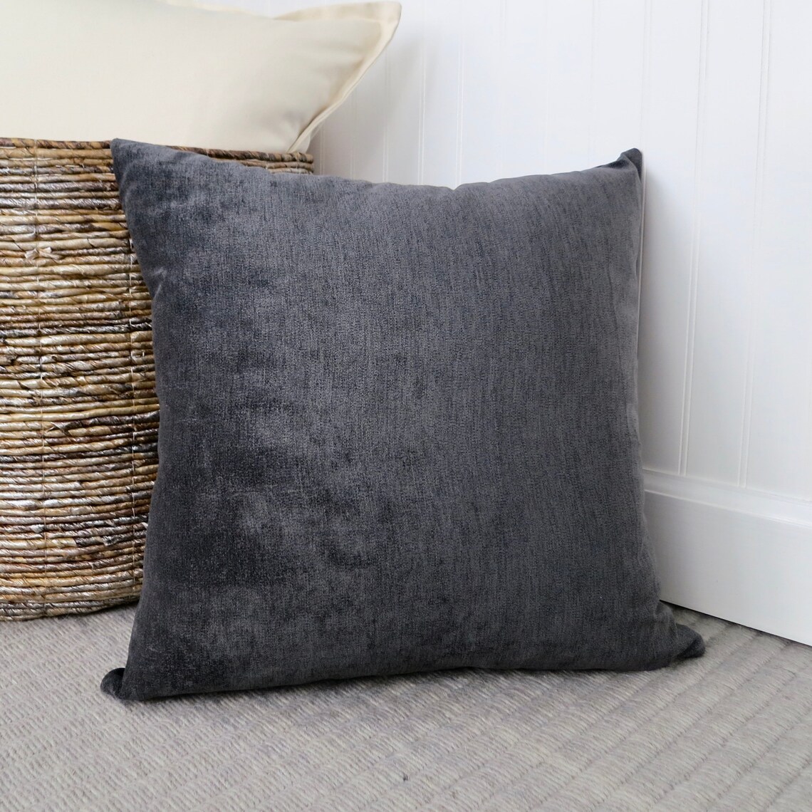 Dark Grey Velvet Pillow Cover Lumbar Pillow Pillow Sham Etsy