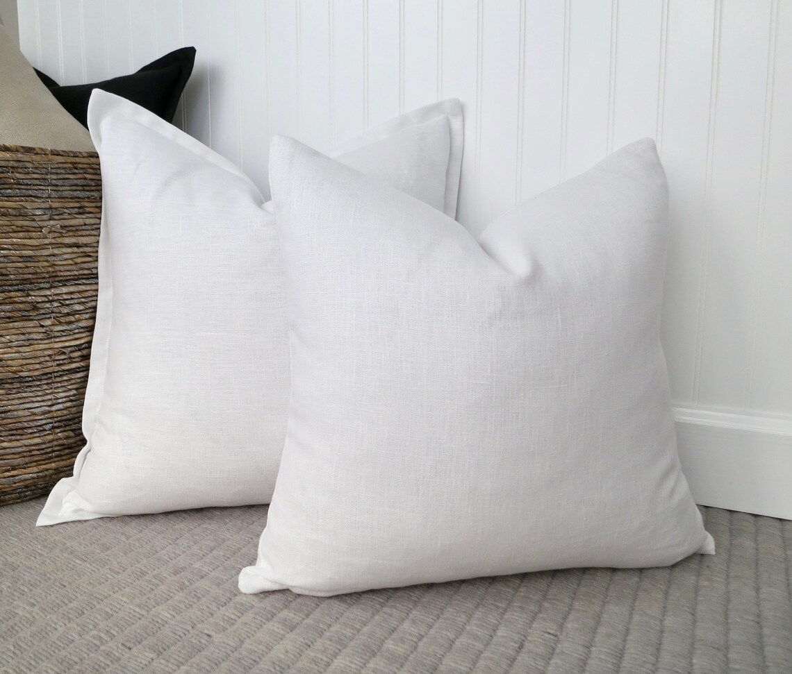 White Linen Flange Edge Pillow Cover Linen Pillow Cover Etsy