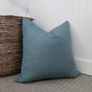 Slate Blue Linen Throw Pillow Cover, Blue Euro Sham, Medium Blue Pillow Cover, 22 x 22, 24 x 24, 26 x 26, 12 x 24
