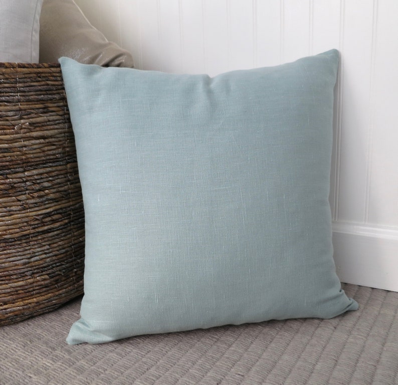 Spa Blue Linen Pillow Cover Solid Pillow Cover Seafoam Etsy
