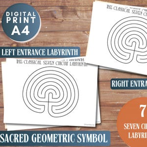 Seven Circuit Labyrinth Printable, Left & Right Entrance Versions, Finger Labyrinth, Sacred Geometry Meditation PDF,JPG, A4 Download