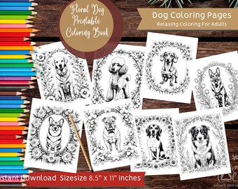 Dog Floral Coloring Pages: 8 Printable Breeds (Digital Download)