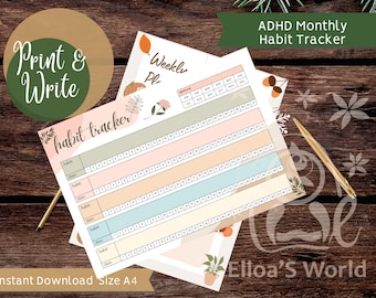 ADHD Monthly Habit Tracker: Printable A4 Routine Checklist (Instant Download)
