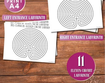 Classical Eleven Circuit Labyrinth Printable: Sacred Geometry Design (PDF/JPG A4 Horizontal Files)
