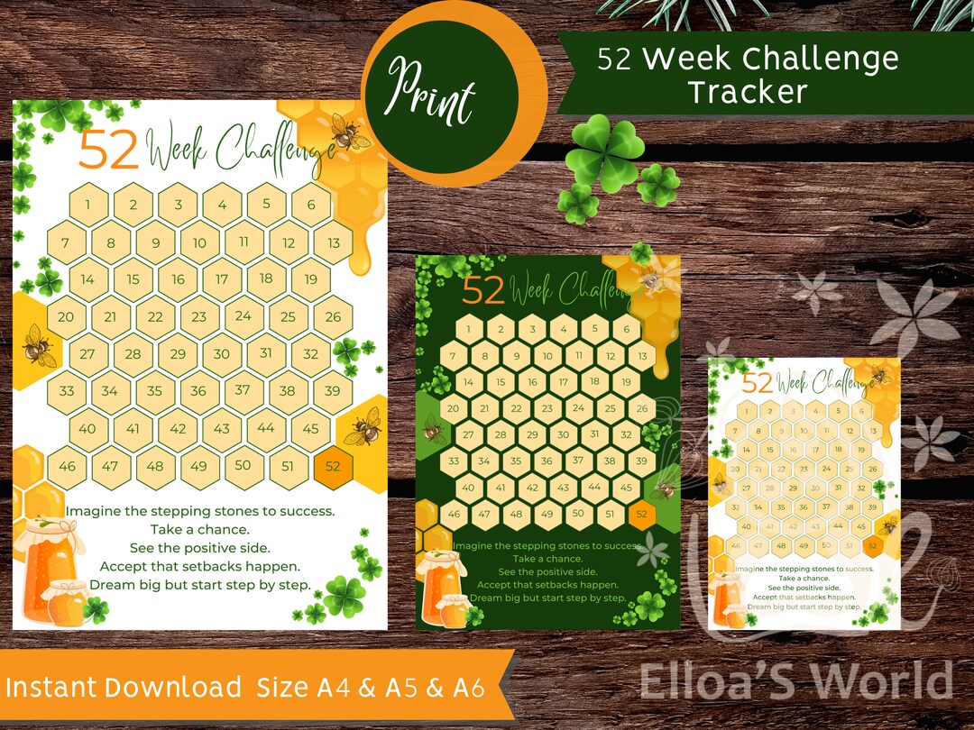 2024 Year 52 Week Challenge Tracker A4/ A5/ A6 Progress Habit Challenge ...