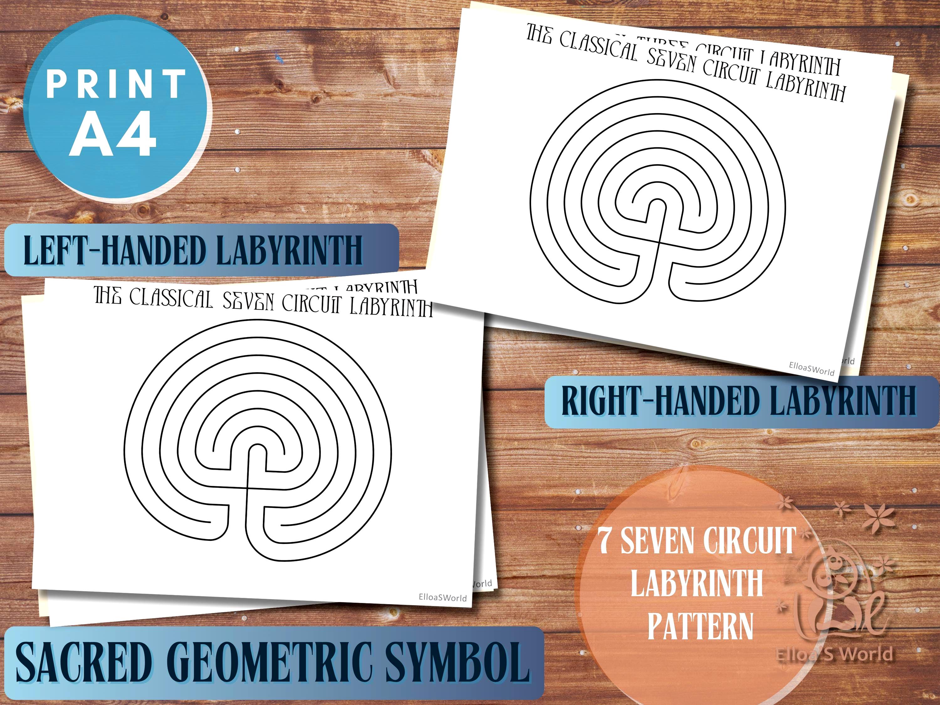 Seven Circuit Labyrinth Printable: Sacred Geometry Design (PDF/JPG