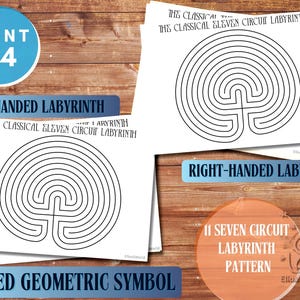May include: A4 print featuring black and white labyrinth designs. The image shows a left-handed and right-handed labyrinth, with text labels. The design is a sacred geometric symbol, with the text "The Classical Eleven Circuit Labyrinth."
