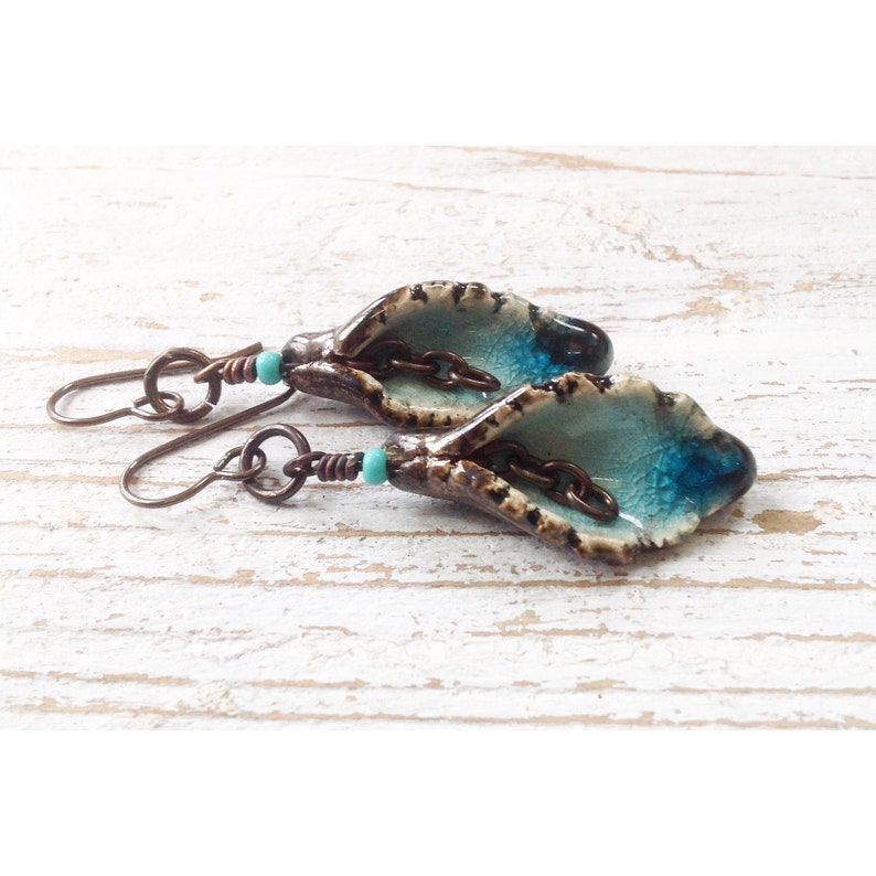 gifts for her boho ceramic drops turquoise petal earrings Ceramic petal earrings