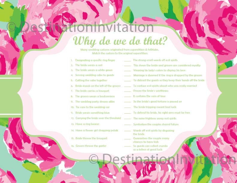 Why do we do that Bridal Shower Game Lilly Pulitzer Answer Etsy