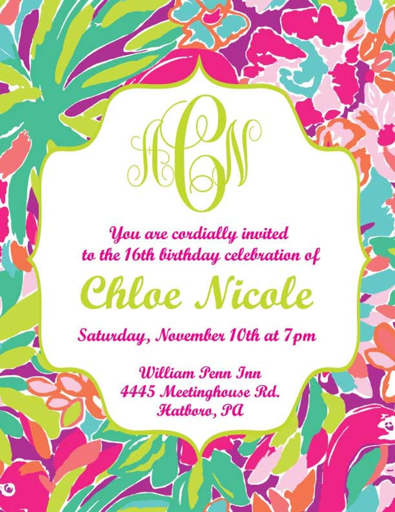 Lilly Pulitzer Inspired Invitation Printable Digital | Etsy
